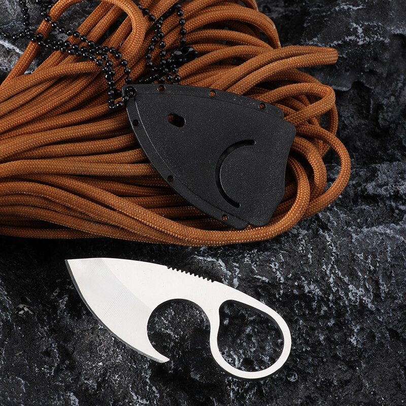 Cuchillo de acero inoxidable para collar, adorno de anillo de vaina K conveniente, cuchillo esencial para desempaquetar, cuchillo portátil diario para exteriores