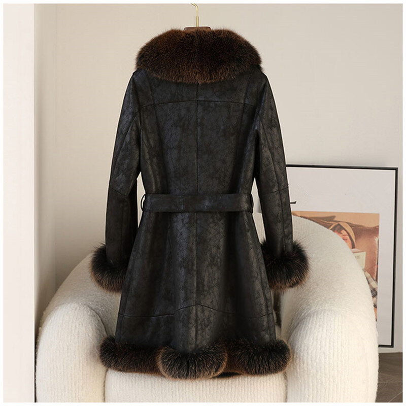 Aorice Winter Long Rabbit Fur Linging Coat Jacket Female Fox Fur Collar Coats Lady Over Size Parka Trench CT275
