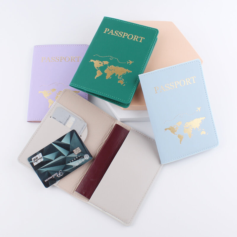 Nova moda simples capa de passaporte mapa do mundo fino viagem titular do passaporte carteira presente do cartão de couro do plutônio capa unisex
