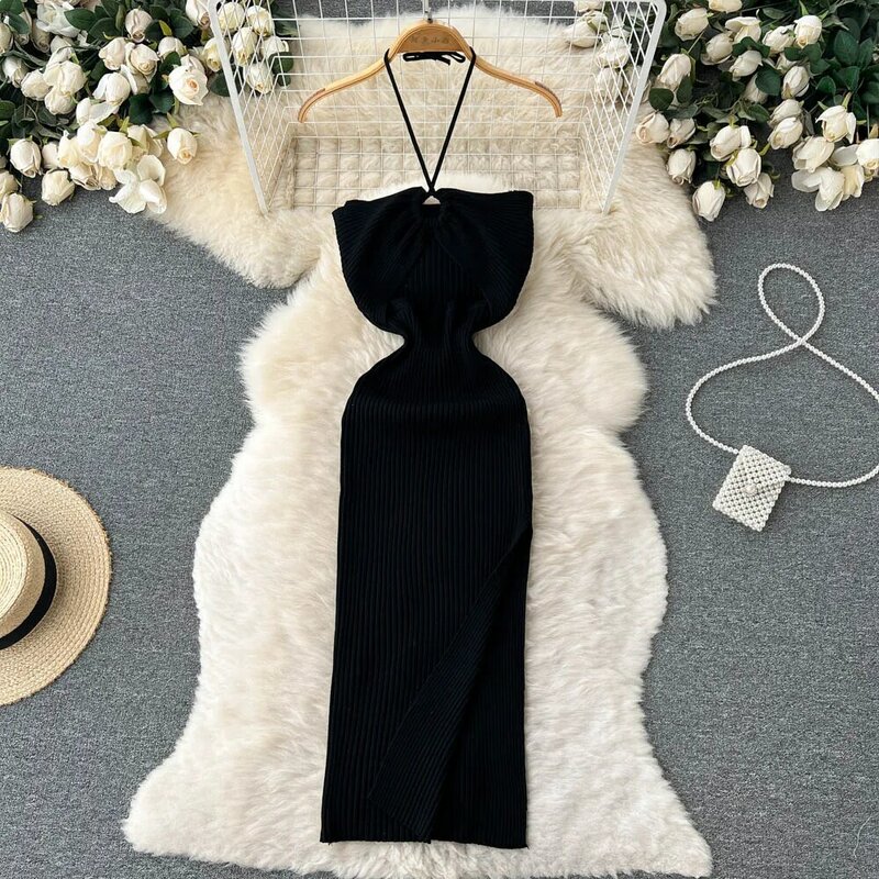 YuooMuoo Chic Fashion Sexy Package Hips Split Knitted Summer Dress Women Slim Elastic Bodycon Party Dress Streetwear Outfits