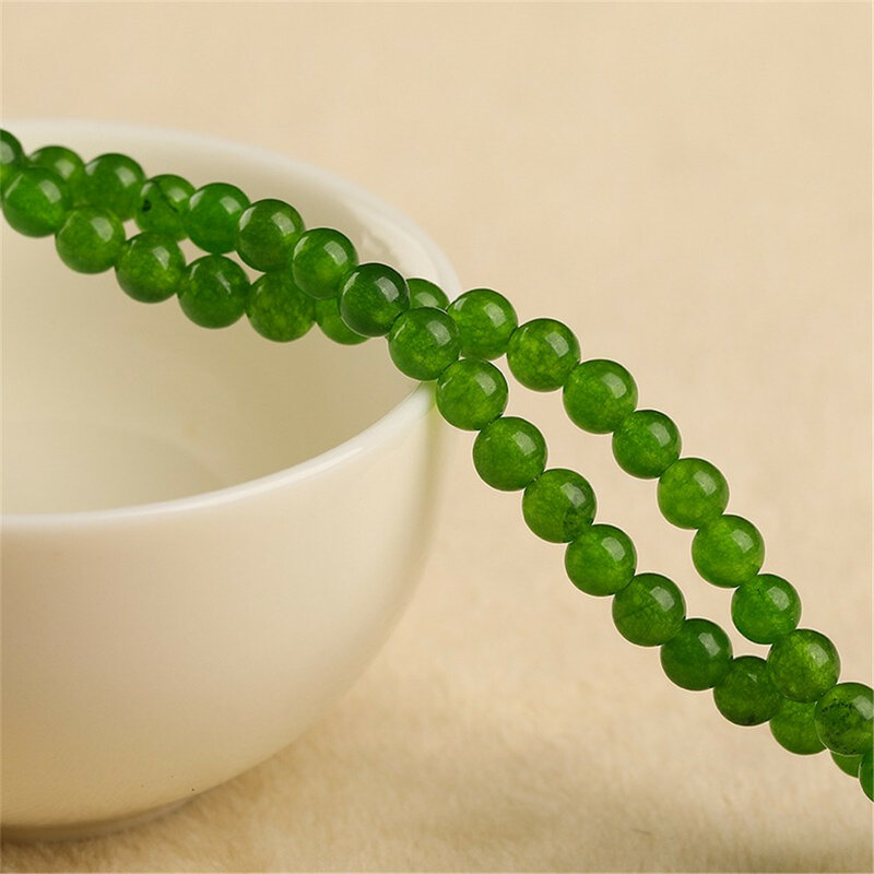 Rumput alami hijau giok manik-manik kalsedon giok tersebar bulat manik gelang DIY aksesori buatan tangan manik-manik bahan perhiasan
