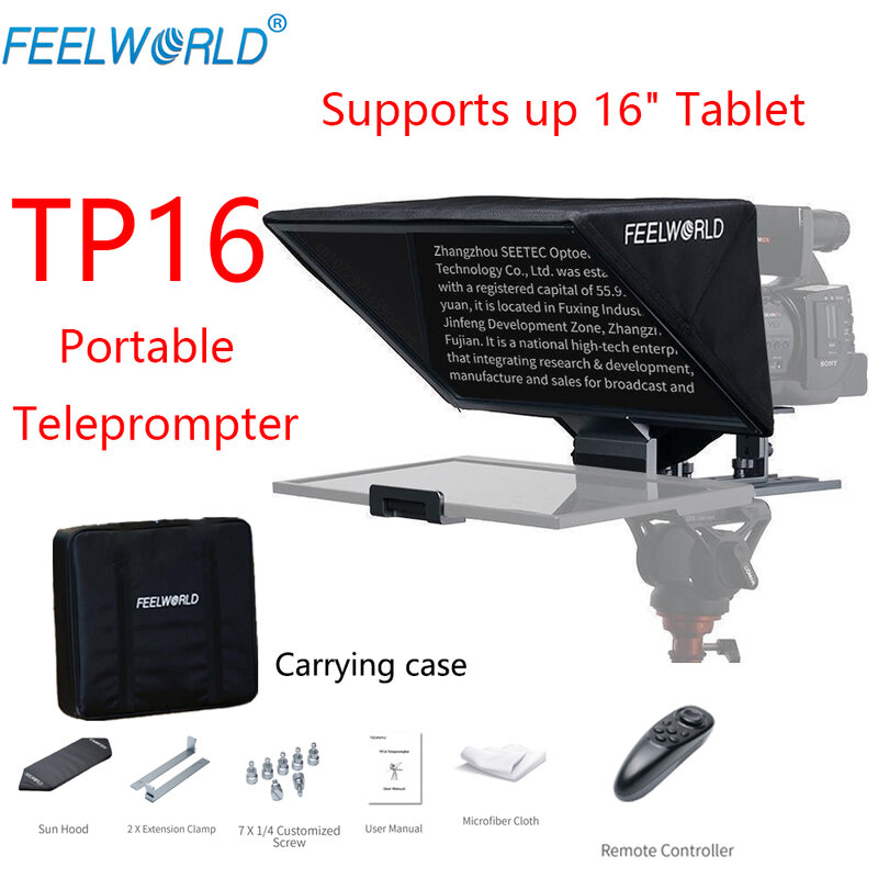 Feelworld Tp16 16-Inch Opvouwbare Draagbare Teleprompter Dslr Camera Schieten Ondersteunt 16 "Tablet Met Afstandsbediening Handtas
