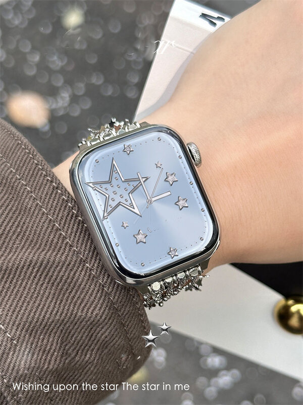 Correa de Metal con borlas para Apple Watch, Correa de lujo de estrella para Apple Watch Ultra 2, Correa Retro Para Mujer de 49, 45, 44mm, 41, 42, Serie 9, 8, 7, SE, 6, 5