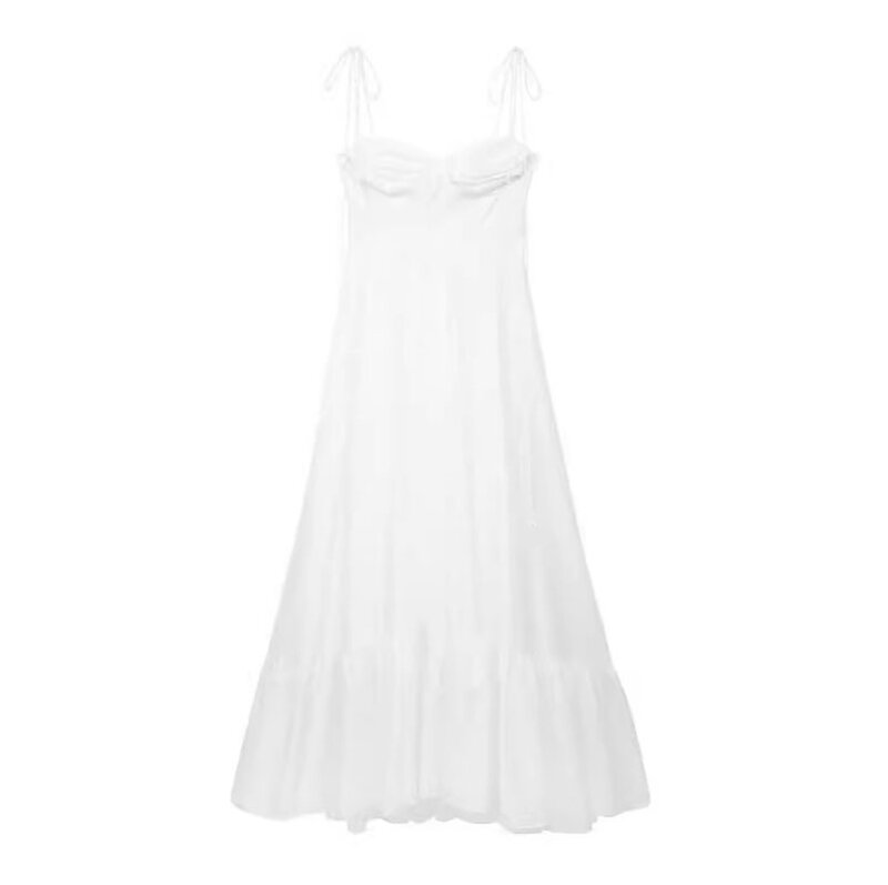 فستان صيفي أبيض للنساء ، فستان متعدد الطبقات مزخرف ، تصميم جديد