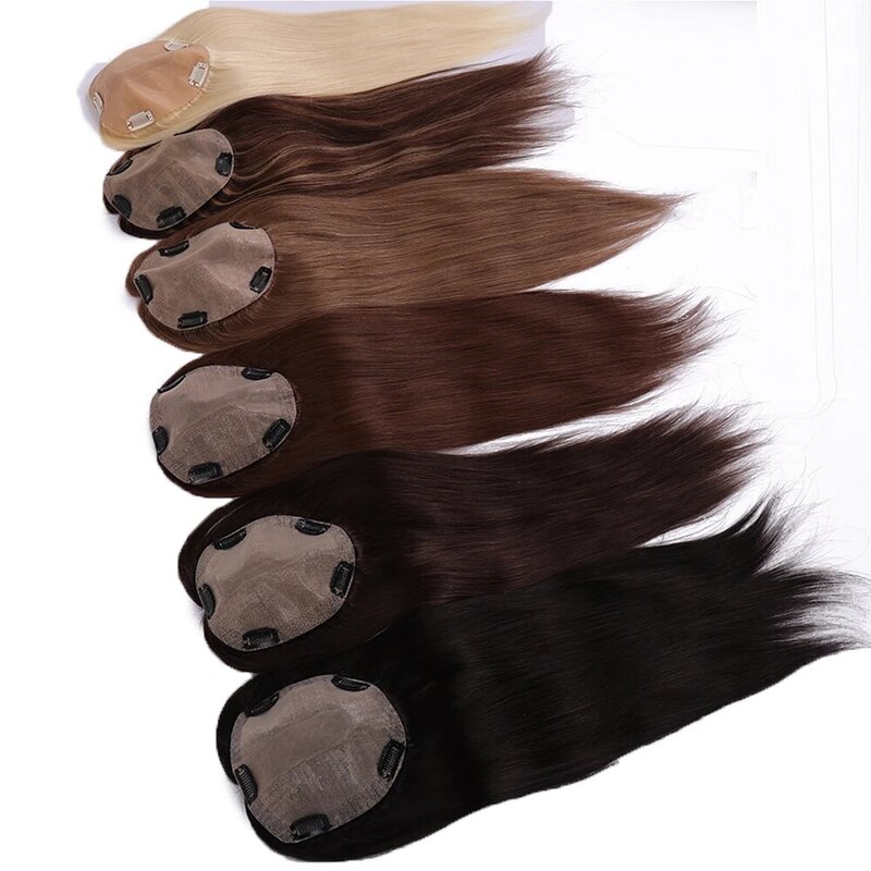 15x16cm Hand Tied Silk Base Remy Real Clip In Human Hair Wig Toppers for Women Topper with Thinning Russian Human Hair Extension