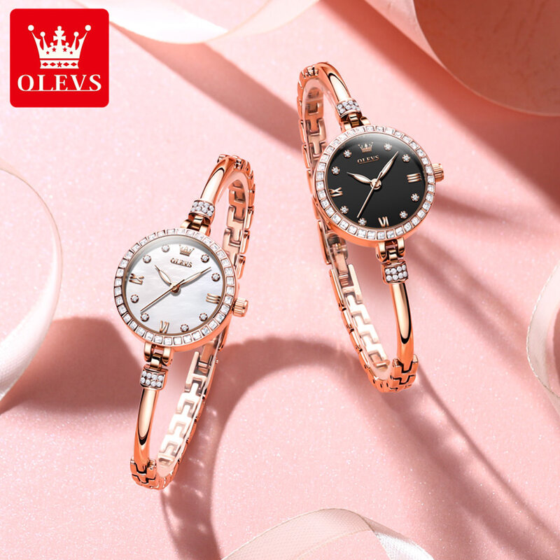 Jam tangan gelang wanita, arloji Quartz berlian buatan tahan air untuk perempuan
