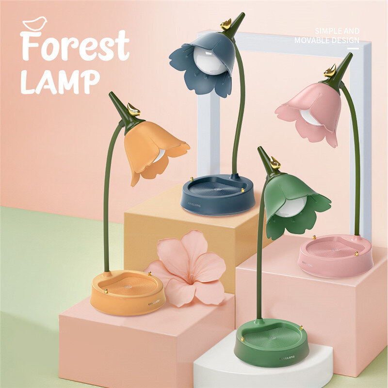 Criativo Recarregável LED Flower Desk Lamp para Crianças, Proteção para os Olhos, Sensor de Toque Table Lamp, Dimmable Bedside Lamp