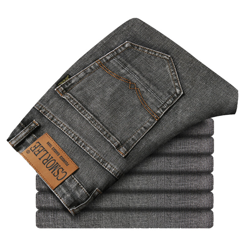 Rokerige Grijze Jeans Heren Retro Classic Simple Design2024new Losse Straight Stretch Office Business Casual Lange Broek