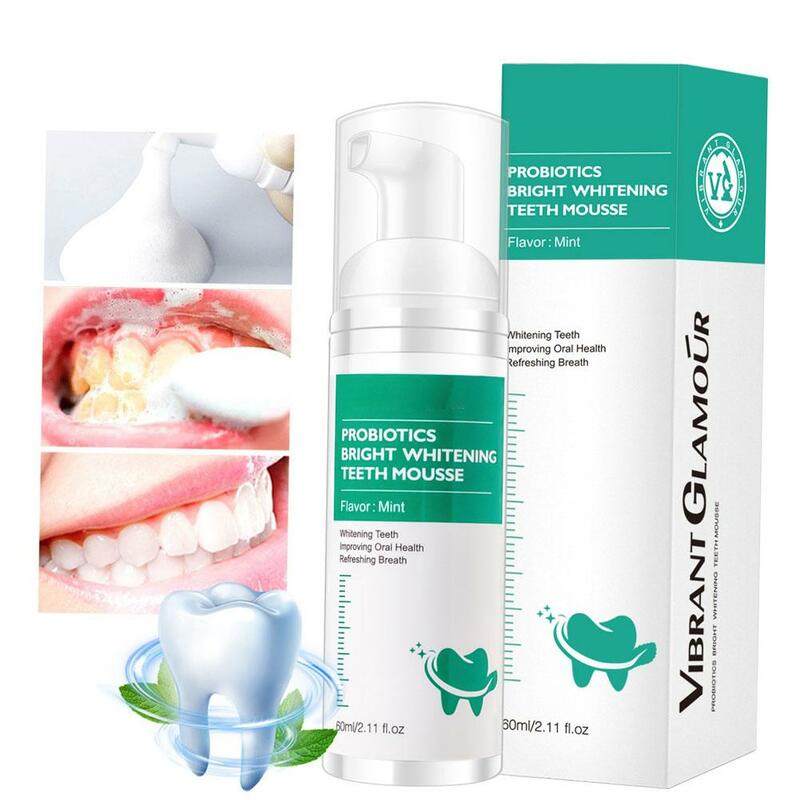 60ml Teeth Whitening Toothpaste Probiotics Mousse Care For Brightening Tooth Reduce Yellowing Oral Care J7q1
