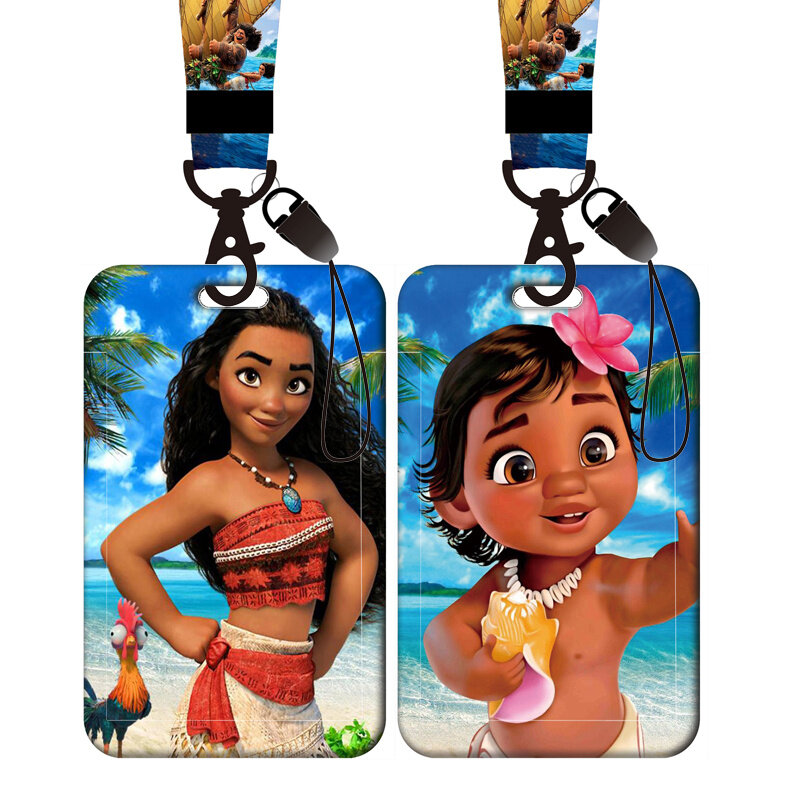Disney-Llavero Moana Maui, cordón para llaves, soporte para insignia de identificación, clip retráctil para tarjeta de crédito, correa para el cuello, carrete de cuerda para teléfono, Yoyo