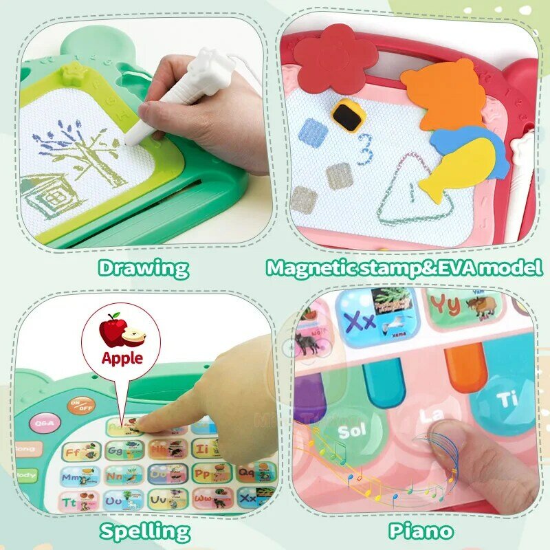 Placa de pintura magnética para crianças, Brinquedo de desenho, Linguagem eletrônica, Máquina de aprendizagem musical, Brinquedos educativos