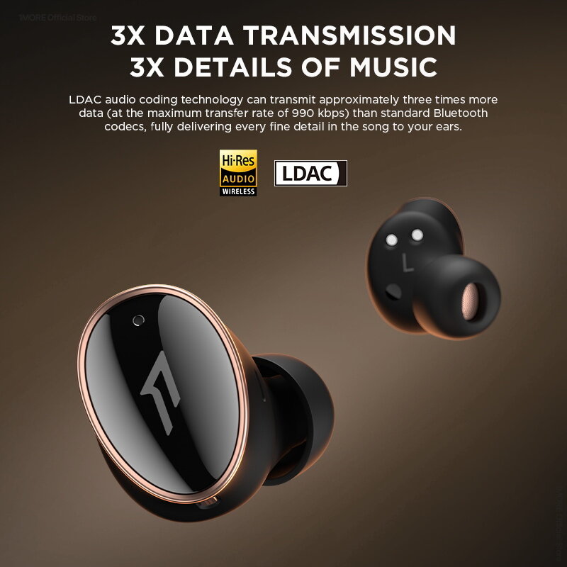 World Premiere 1MORE EVO Hi-Res Wireless Earbuds Audiophile LDAC Bluetooth 5.2 Headphones 42dB ANC Tws Connect 2 Device Earphone