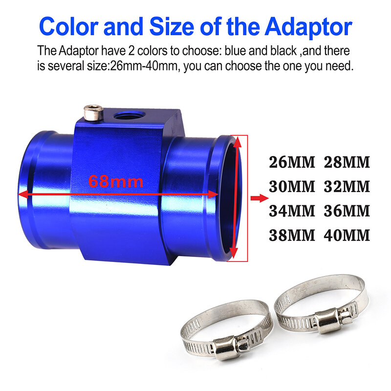 52mm Car Pointer 40~120 Celsius Blue Light Water Temp Gauge with Water Temperature sensor 10mm Auto Replacement Parts Adapter