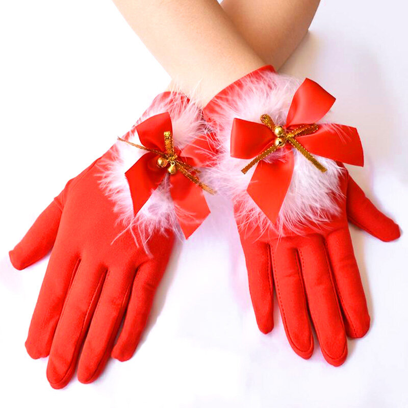 السيدة كلوز-سانتا كلوز قفازات حمراء ، الفراء الأبيض ، حفلة تنكرية ، المعصم ، قفازات كاملة الاصبع ، اكسسوارات زي عيد الميلاد ، القفازات