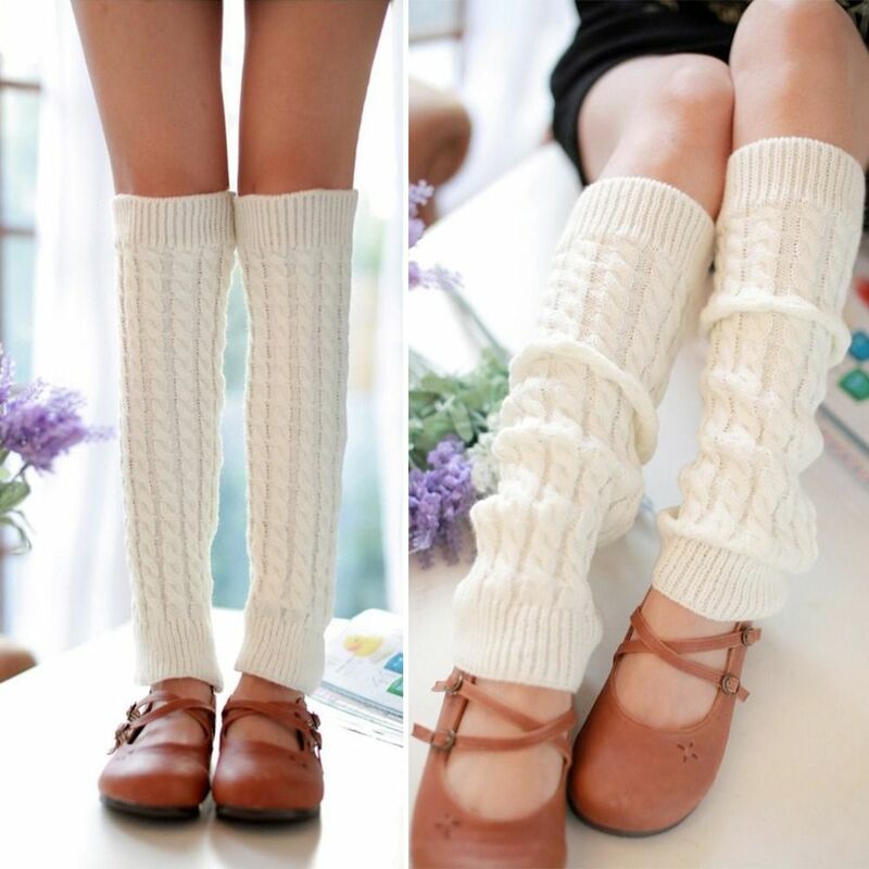 Meias de malha de crochê longo feminino, aquecedores de perna, meias quentes, malha cabo, inverno