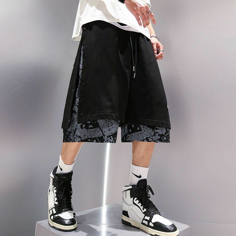 Moda masculina impresso shorts verão casual esportes basquete shorts baggy jogging roupas estilo punk streetwear fina espessura
