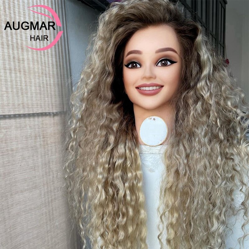 360 popielata blond z kręconą koronką z przodu peruka z ludzkimi włosami brazylijska dziewica przezroczysta 13x6 HD koronkowa peruka gluelowa peruka z ludzkimi włosami