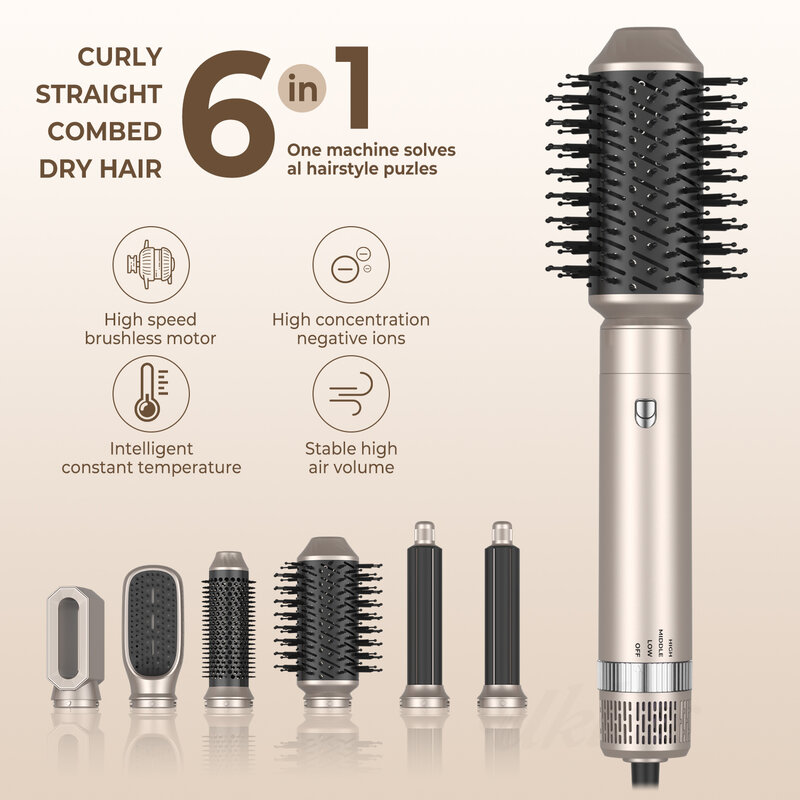 New Hair Dryer Brush 6 In 1 Curling Iron Hair Straightener Blower Hot Air Styler Comb Professional Curler Dryers for Women