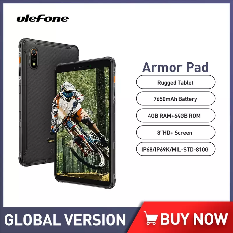 Ulefone Armor Pad 4G Rugged Tablet Octa Core 4GB RAM 64GB ROM 8.0 Inch HD+ Display IP68/IP69K 13MP 7650mAh Android 12 Tablet PC