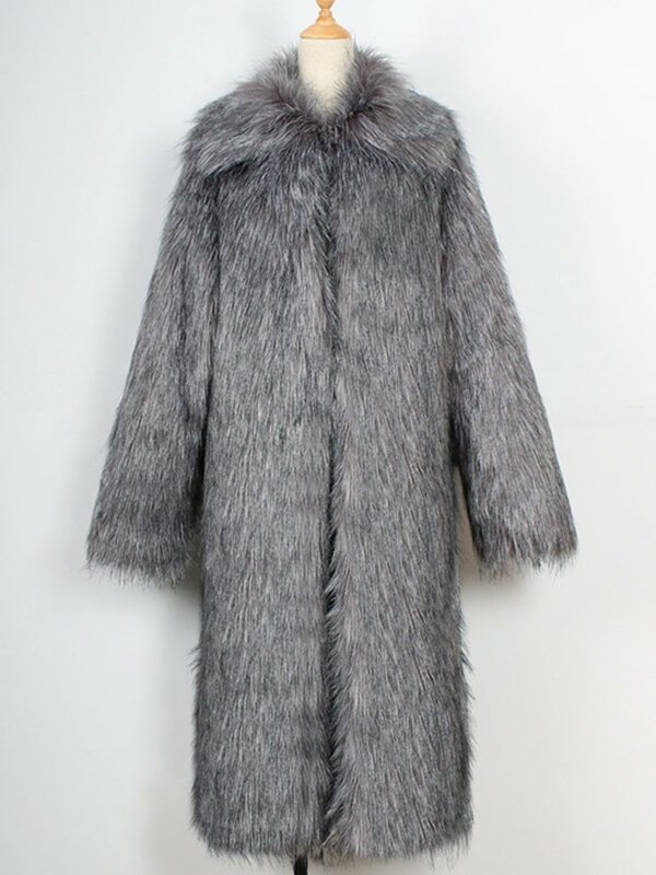 여성용 내추럴 컬러 모피 코트, 인조 모피 롱 재킷, 두껍고 따뜻한 푹신한 트렌치 오버코트, 남성 겨울