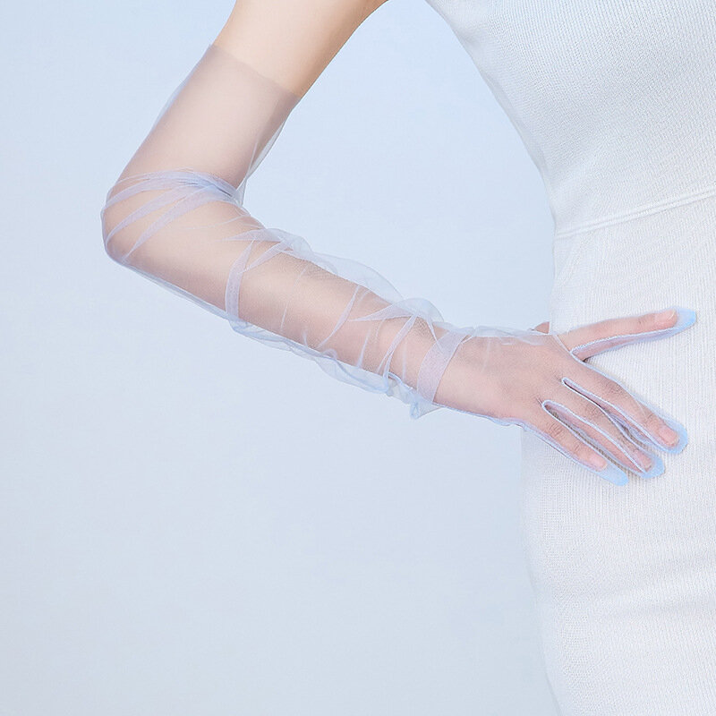 Długie rękawiczki koronkowa siateczka w kolorze cukierków Ultra-cienka i Ultra-długa suknia ślubna rękawiczki