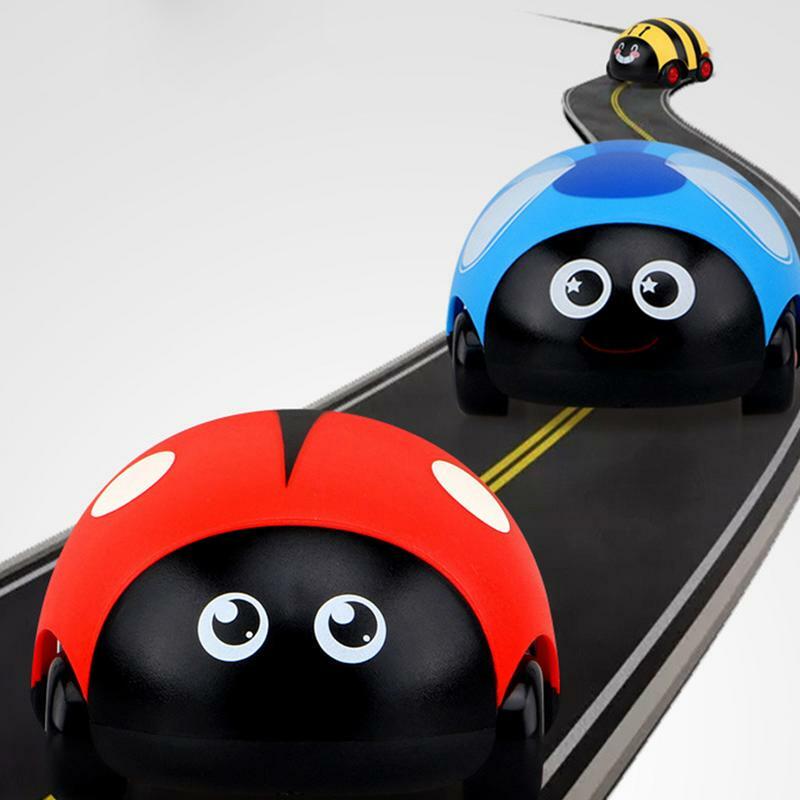 Coche de carreras de animales de dibujos animados para niños, vehículo de tracción hacia atrás accionado por fricción, juguetes con forma de mariquita