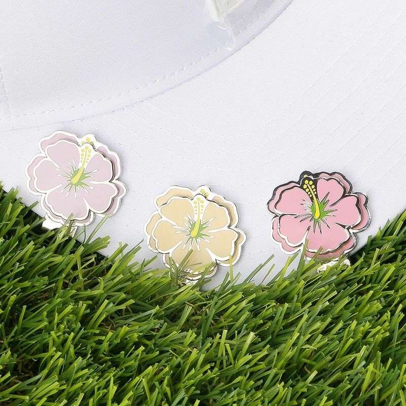 핑크 체리 볼 마커 모자 클립, 노란색 마그네틱 체리 꽃 골프 모자 클립