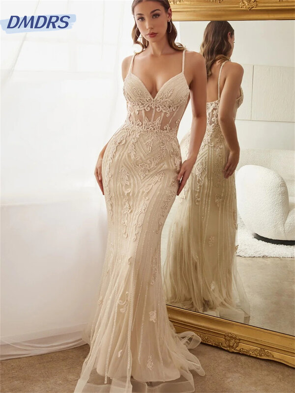 Sexy Spaghetti Strap Gowns 2024 Charming Sleeveless Evening Dress Classic Mermaid A-Line Floor-Length Gown Vestidos De Novia