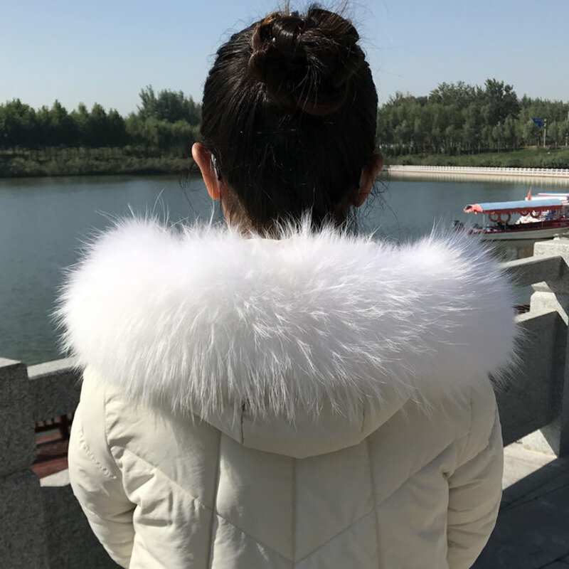 Kalung bulu rakun asli syal bulu alami hangat mewah dekorasi tudung bulu musim dingin wanita untuk Jaket mantel syal bulu asli hitam