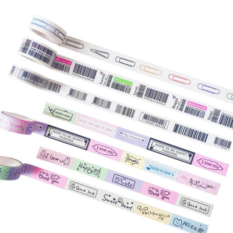 1 buah klip Barcode pita dekorasi grafiti lucu warna-warni selotip Washi kreatif buku tempel perlengkapan sekolah alat tulis