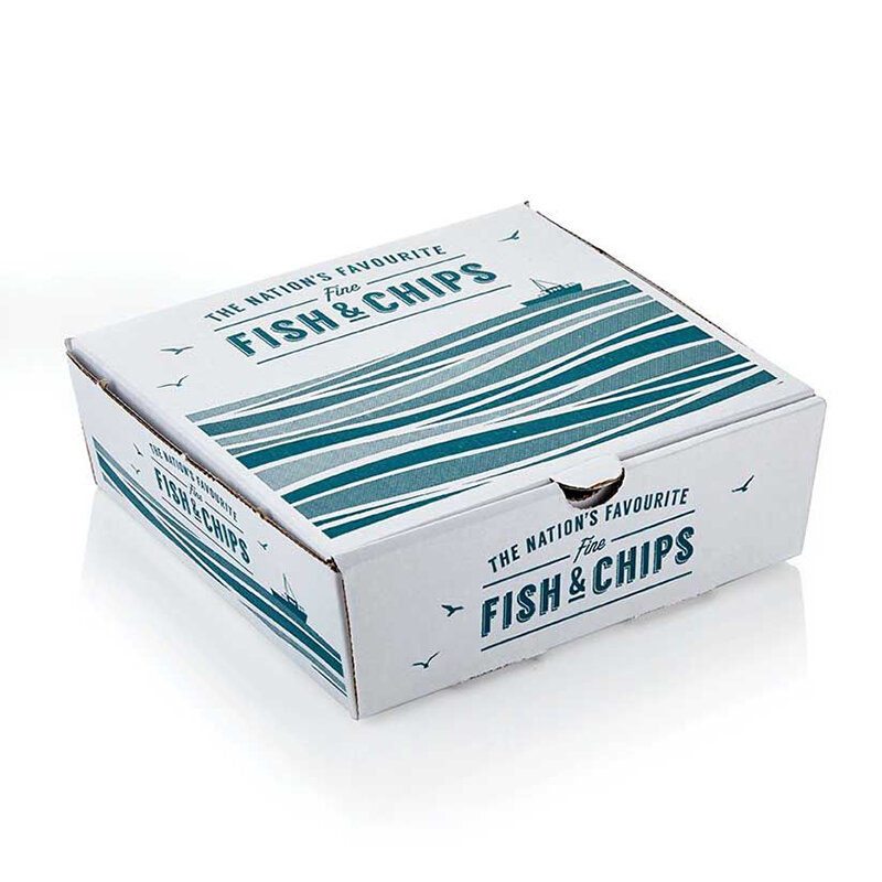 Boîte en papier ondulé imprimée personnalisée, boîte d'emballage de poisson et de chips, boîte d'expédition à emporter, restauration rapide, hamburger, pizza, produit personnalisé 2023