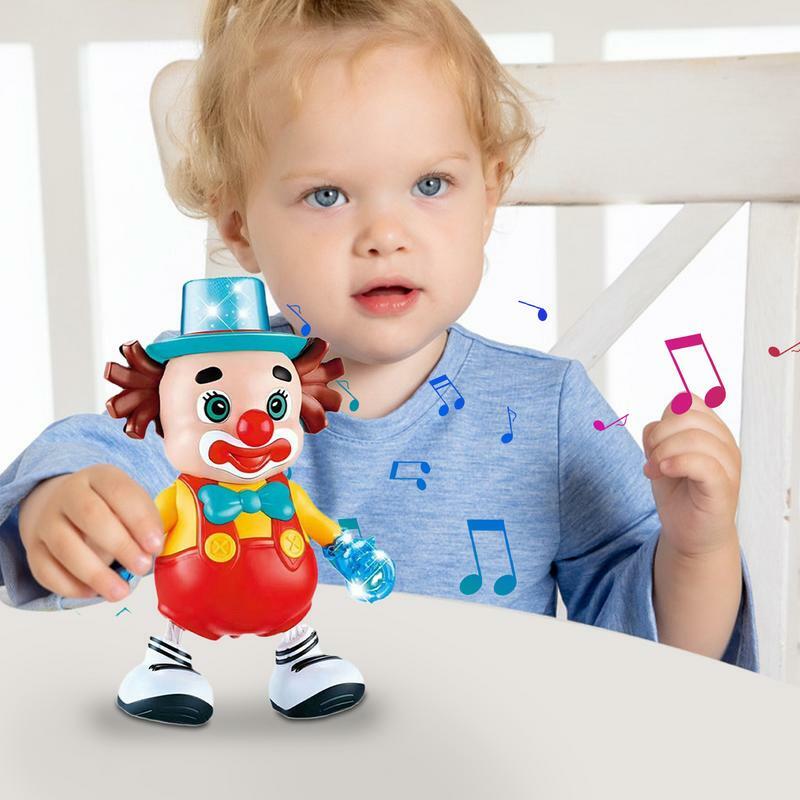 Boneca elétrica de palhaço ambulante para crianças, luzes coloridas, música dinâmica dançando, habilidades motoras, brinquedo para crianças