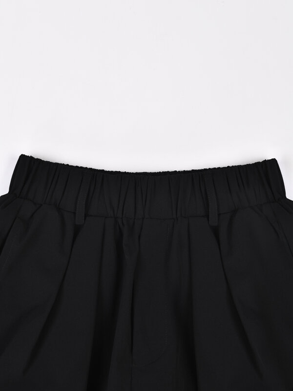 [EAM] Wysoka elastyczna talia Czarne plisowane kieszenie Spodnie do kolan Nowe luźne spodnie damskie Moda Wiosna Lato 2024 1DF7982