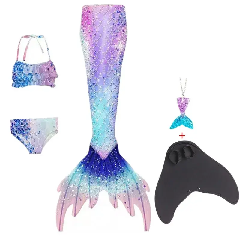New Girls Mermaid Tails Swimming Dresses Halloween Cosplay Costume for Child Mermaid Swimsuit Fin Kids Swimmable Beach Costume