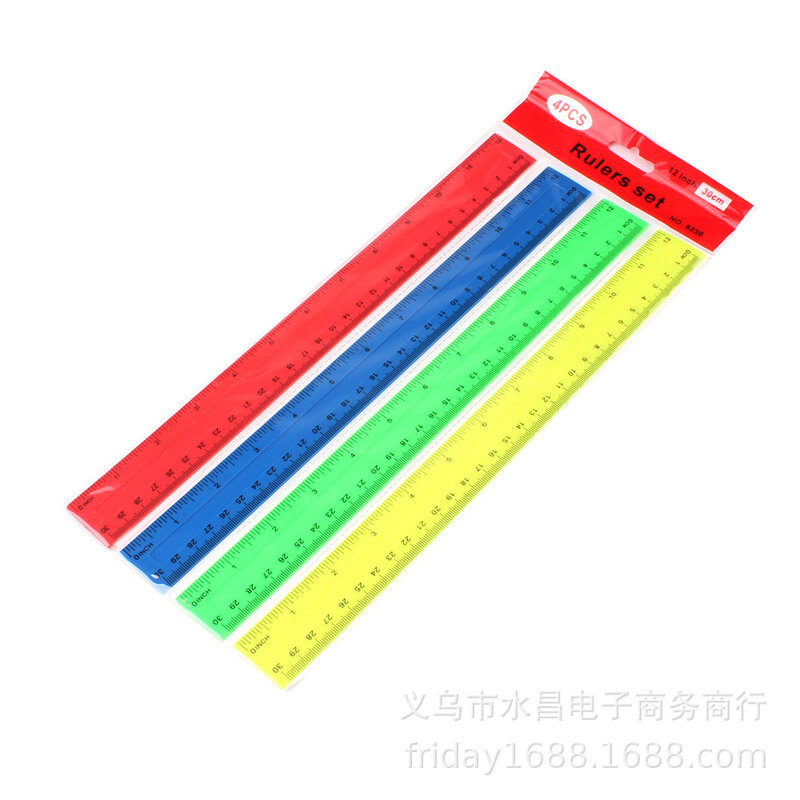 4pcカラークリアプラスチック定規30センチメートル標準/定規定規測定ツールクリエイティブ学生学校のオフィス文具用品