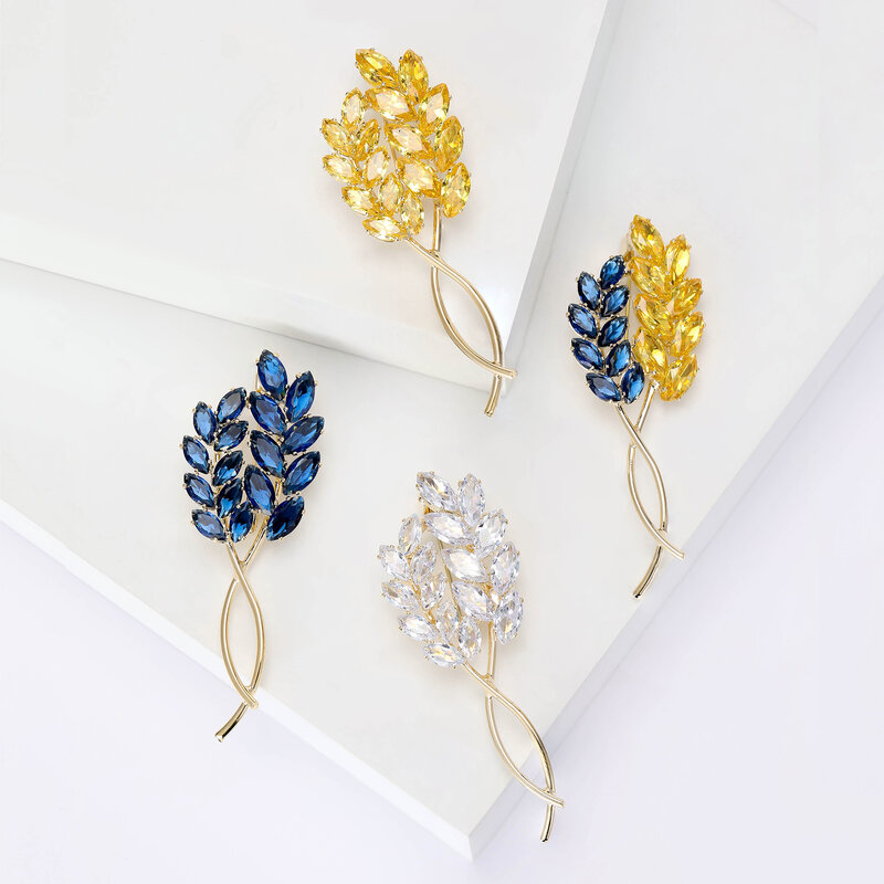 Beaut&Berry Tarwebroches voor dames bergkristal blauwe en gele plantenpinnen 5-kleuren unisex casual accessoires cadeaus