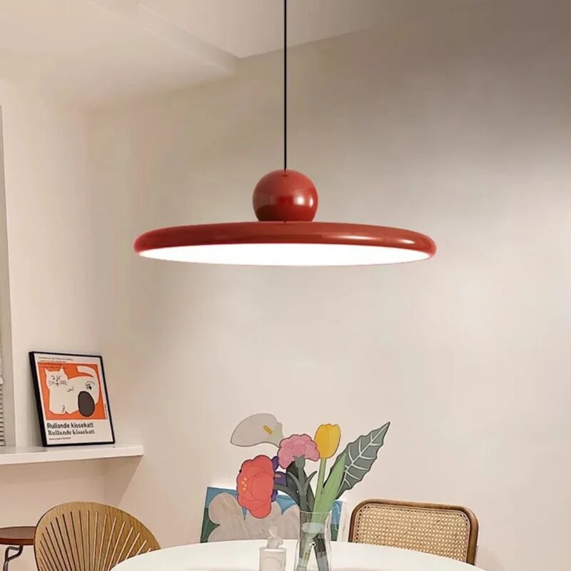 Nordic LED Pendant Light Cream Wind Flying Saucer Lamps for Living Room Bedroom Bedsides Restaurant Hotel Interior Illumination