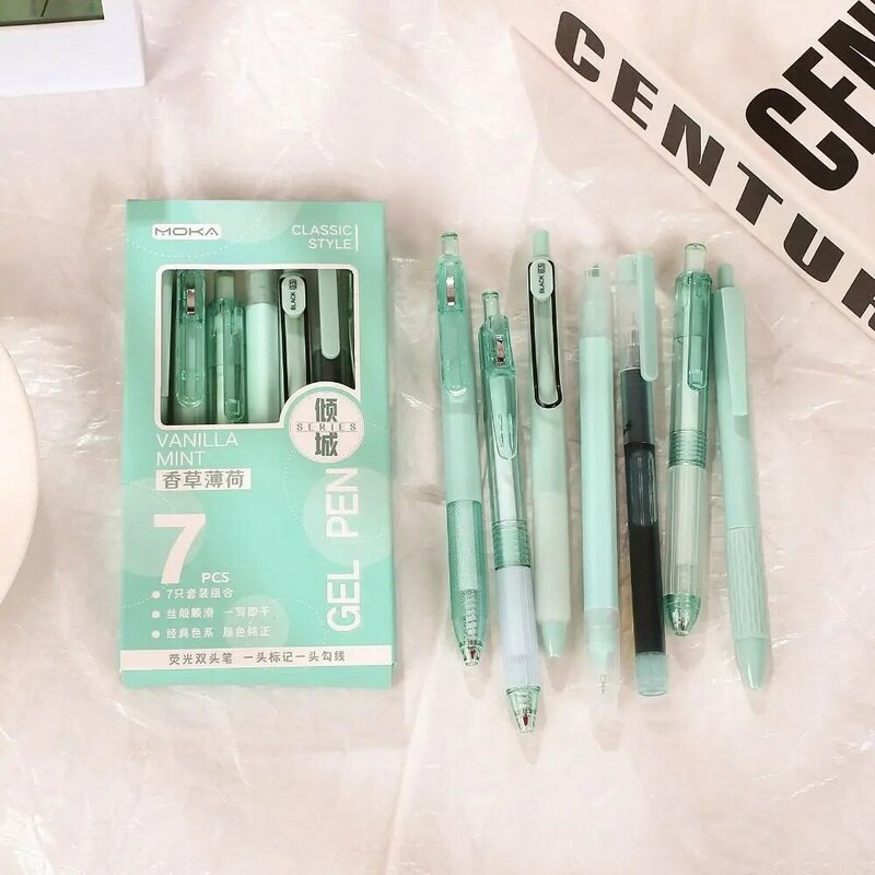 7Pcs/Set Student Specific Gel Pen Creative Gift Quick-Drying Ink Highlighter Pen Set ST Tip Ballpoint Pen School Office