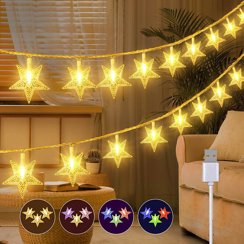 Guirxiété lumineuse étoile scintillante LED, USB 62, lampe de Noël, fête de vacances, mariage, lumières dégradées décoratives, 10/20