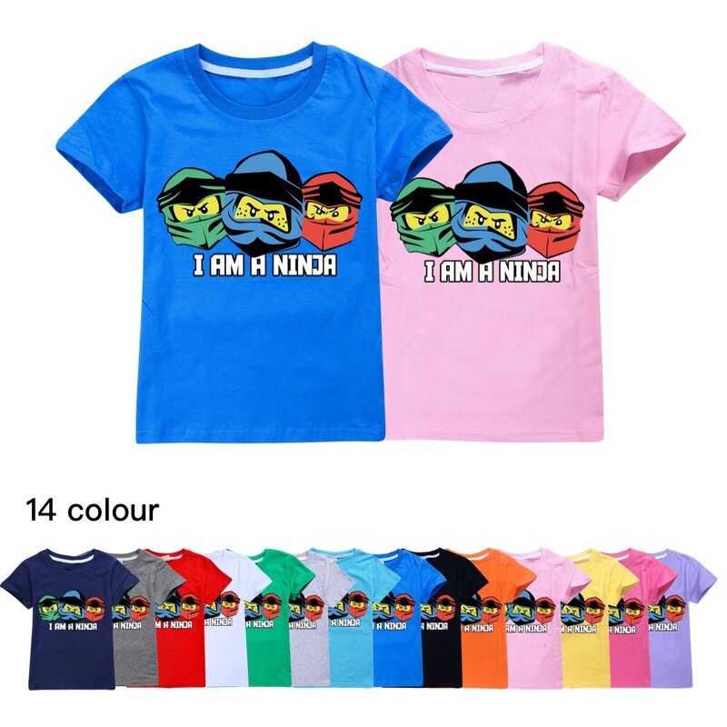 NINJA KIDZ-Camiseta infantil de verão, roupas para adolescentes, camiseta de algodão, camiseta boutique infantil, tops infantis com o pescoço, camisa verão, 2022
