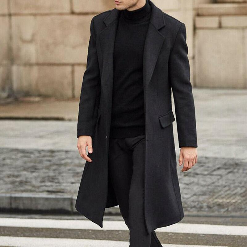 HOTWinter Men Long Sleeve Buttons Jacket Overcoat Mid-length Trench Coat Jacket