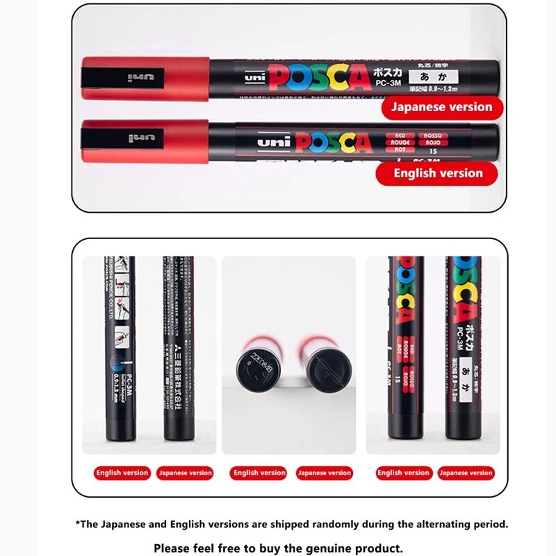 Uni Posca-Acrílico Paint Marker Set Canetas, Papelaria japonesa, Graffiti Art Supplies, PC-1M, 3m, 5m