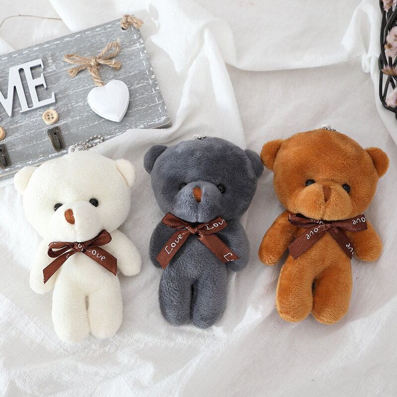 Mini boneca ursinho para crianças, brinquedos de pelúcia fofos, boneca de pelúcia, presente pequeno para festa de casamento, pingente chaveiro 12cm