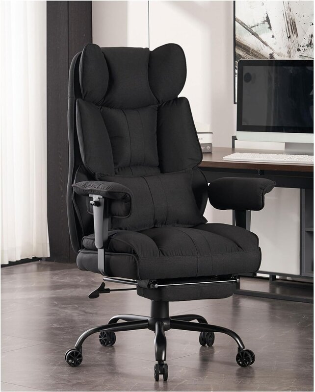 Kursi kantor kain, kursi kantor besar dan tinggi kapasitas berat 400 lb, kursi kantor eksekutif belakang tinggi dengan sandaran kaki