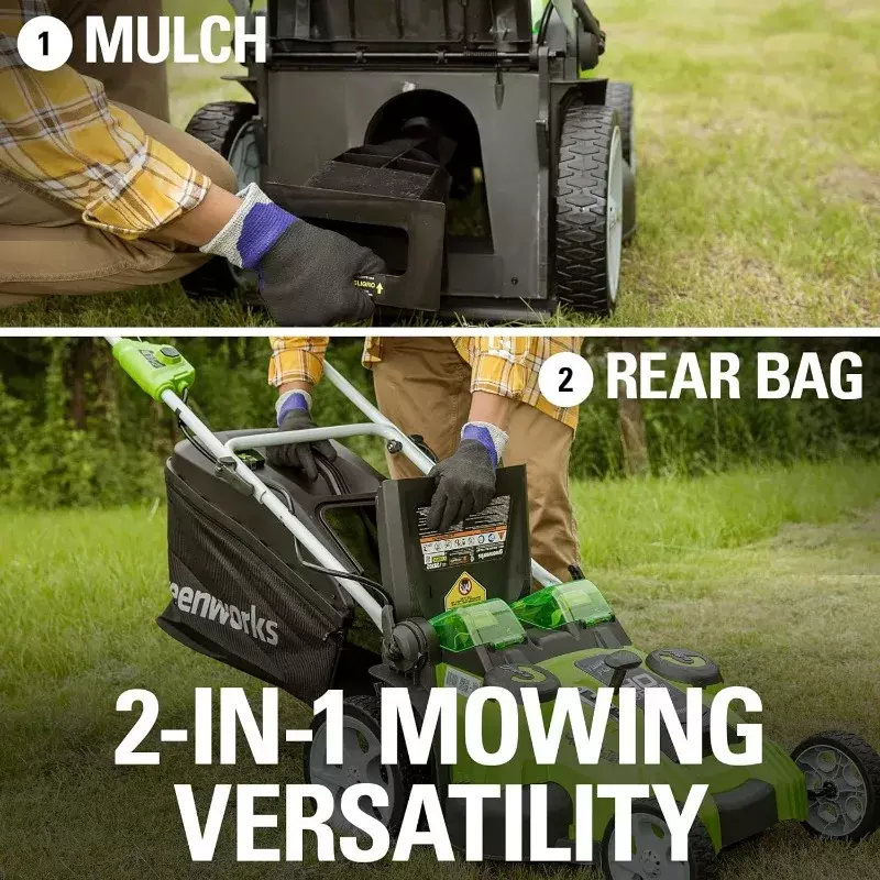 Greenworks 40V 20" Cordless Electric Lawn Mower + 40V Sweeper (150 MPH), 4.0Ah + 2.0Ah Battery and Charger Included