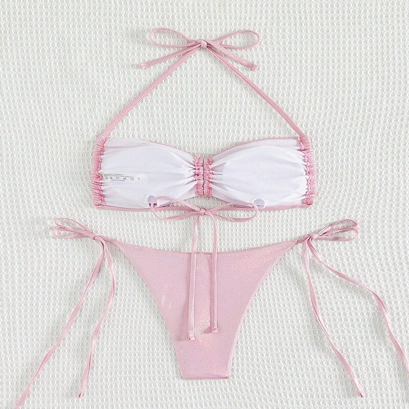Bikini Sexy 2024 donne costume da bagno a fascia costumi da bagno rosa stringhe femminili Bikini set nuoto per costumi da bagno Biquini brasiliani