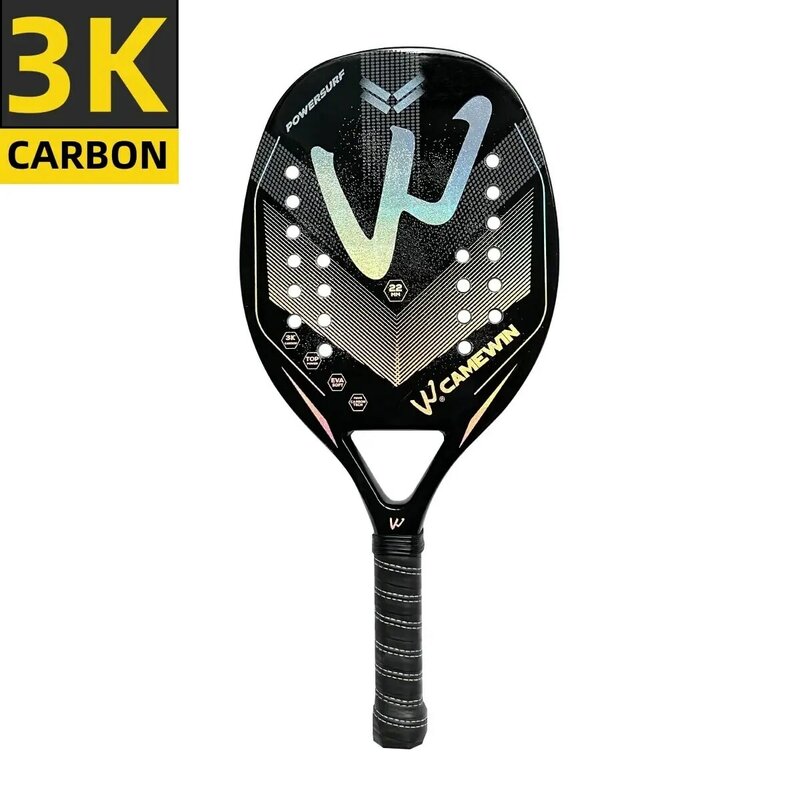 Racchetta Beach Tennis Camewin 3K telaio olografico in fibra di carbonio completo Feminino Masculina Kit trattamento superficiale Rude principiante