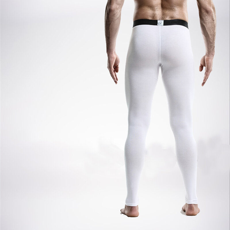 Pantalon élastique thermique séparé Gunmetal pour hommes, entrejambe sexy, poudres de renflement, leggings chauds, pantalon long John à commande haute, sous-vêtements