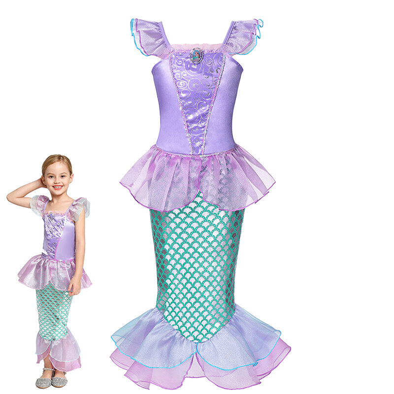 Meninas pequena sereia Ariel charme princesa vestidos, crianças cosplay traje, Halloween infantil vestir roupas, festa de carnaval