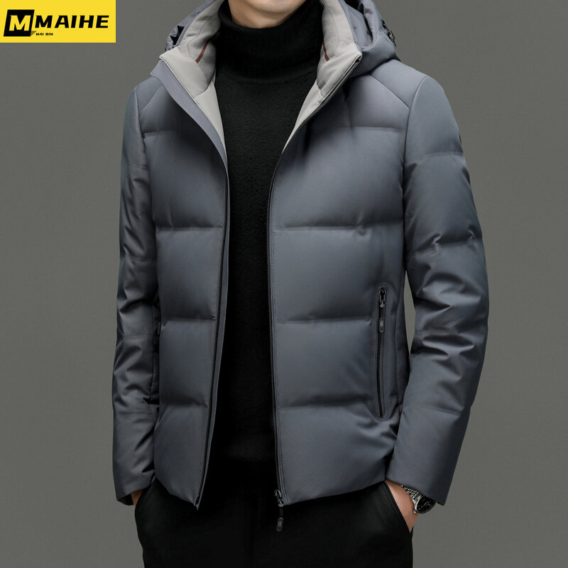 Detachable Hooded Down Jacket Men's Winter Thick Business Casual White Duck Down Warm Coat Brand Men's Lightweight Down Jacket